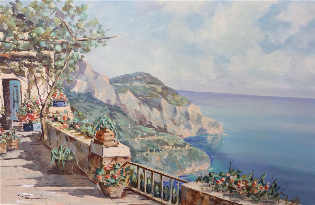 Gianni, oil on canvas, Capri, signed, label verso, 60 x 90cm